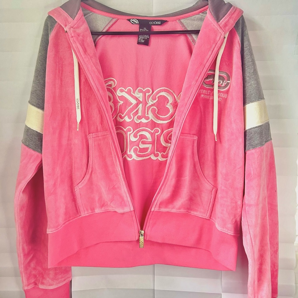 Pink Y2K Eckōred Velour Zip-Up Hoodie
